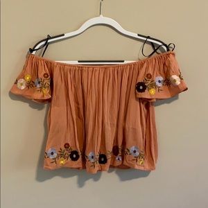 off the shoulder floral shirt